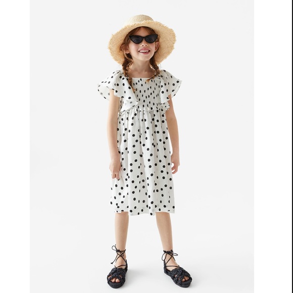 Zara Dresses Zara Polka Dot Linen Dress With Ruffles Poshmark